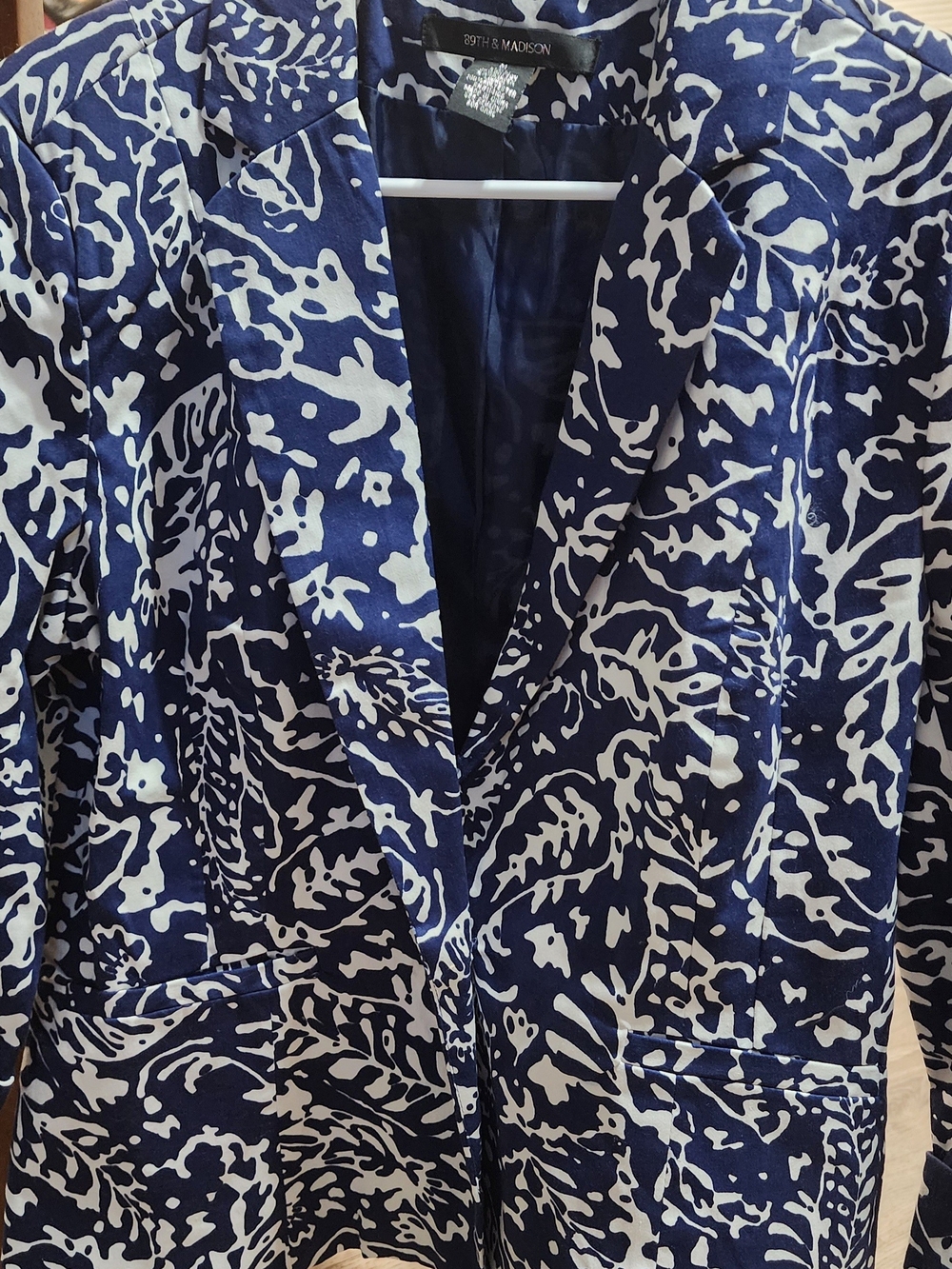 89th & Madison Navy and White Printed Blazer Sz MED